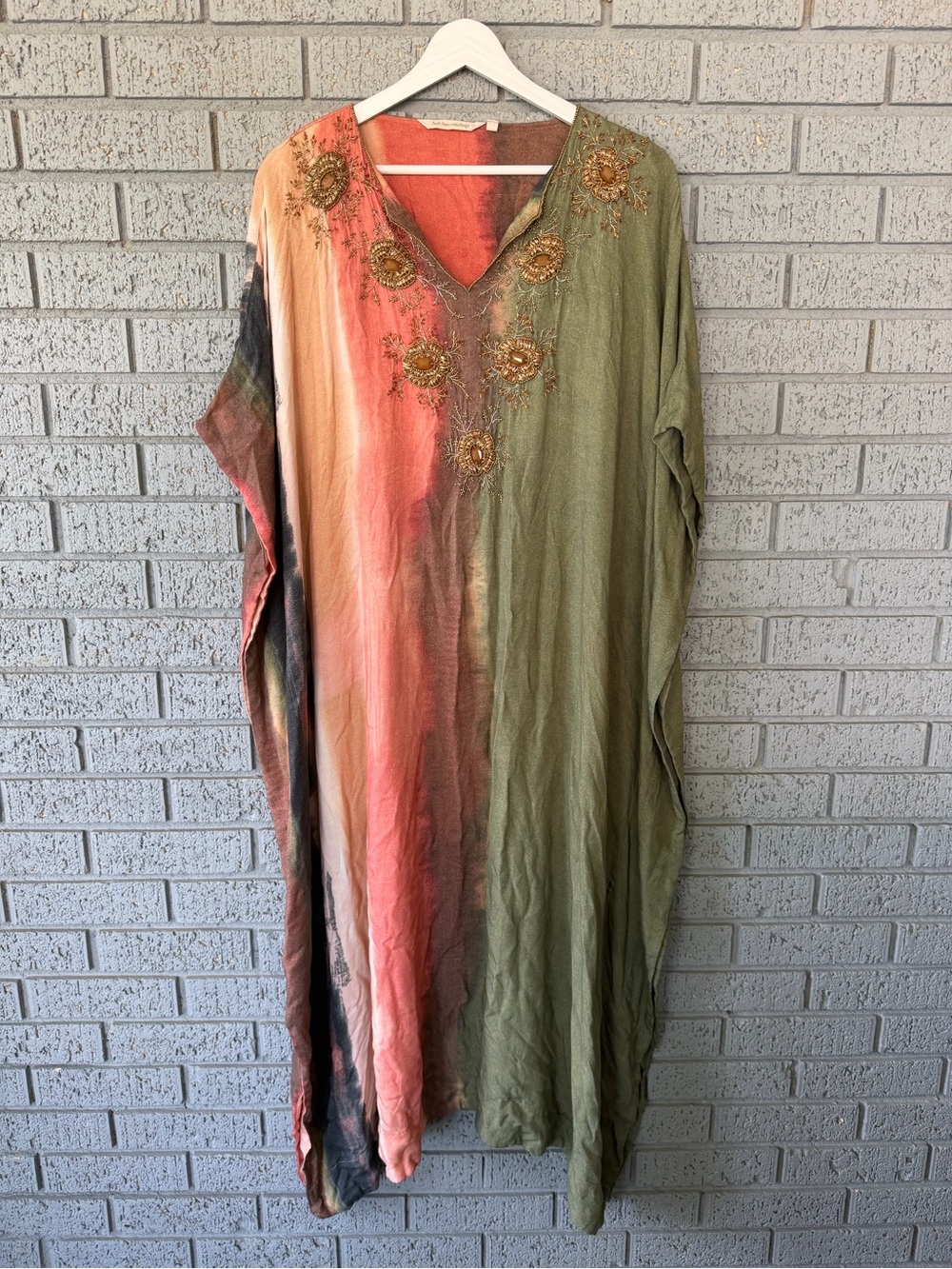 Soft Surroundings Kaftan Dress Beaded Oversized Summer Tie Dye Size PL/PXL Artsy